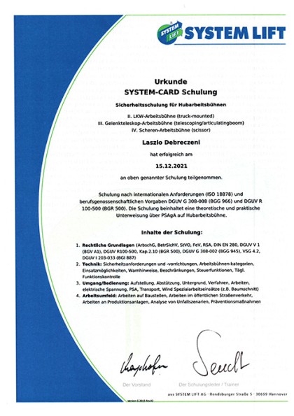 Zertifikat Laszlo Debreczeni