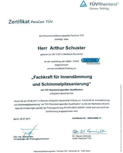 Zertifikat Arthur Schuster